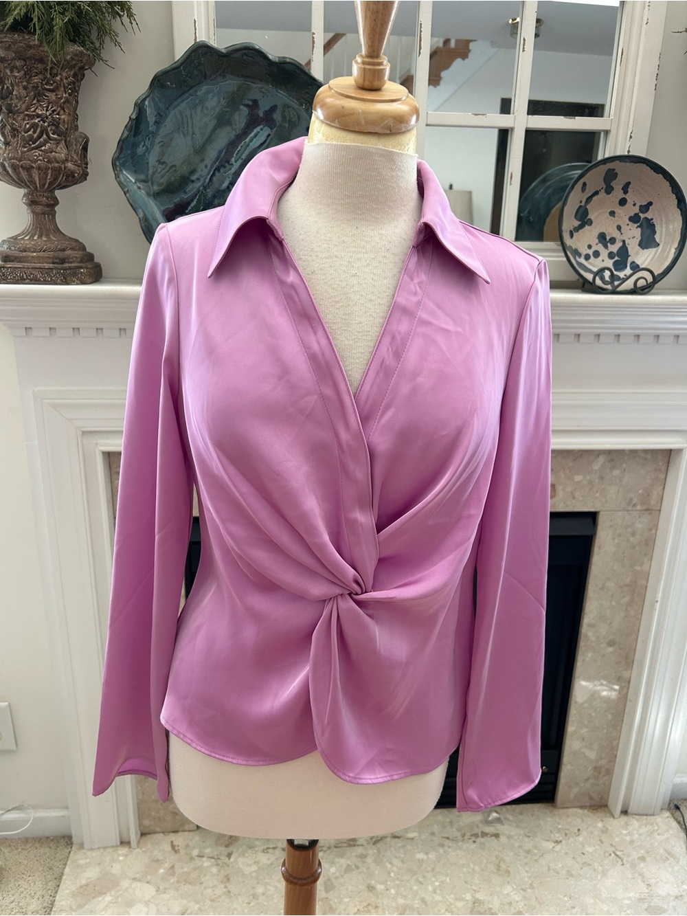 Rachel Zoe Lilac Pink Satin Twisted Front Blouse